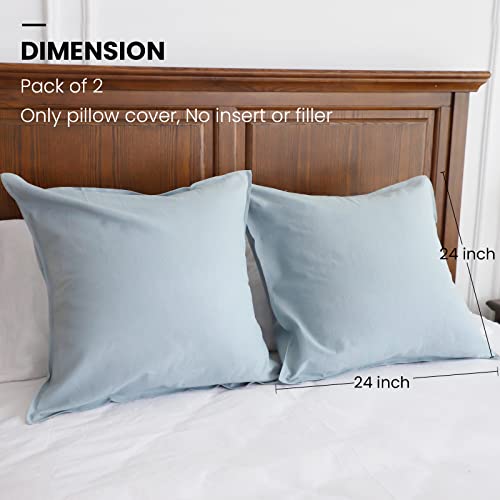 Simple&Opulence Linen Euro Shams Basic Style Solid Color 24x24 Inch Pack of 2 Flax Cotton Blend Decor Throw Pillow Covers Soft Breathable Farmhouse Pillow Shams - Dusty Blue - color: Dusty Blue, size: 24"×24"