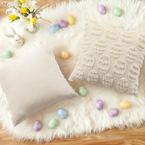 decorUhome Easter Beige Egg Pillow Covers 16x16 Inch Set of 2, Soft Plush Faux Wool Jacquard Cushion Covers, Farmhouse Neutral Fuzzy Spring Easter Holiday Decor for Couch Sofa Bed - color: Eggs Beige, size: 16" x 16" (Pack of 2)
