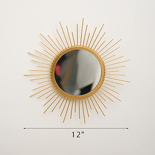 Gold Sunburst Mirror for Wall - Metal Room Decor & Home Decor, Boho Mirror Gifts for Women & Moms (Small, Sun) - color: Sun, size: 12"L x 2"W