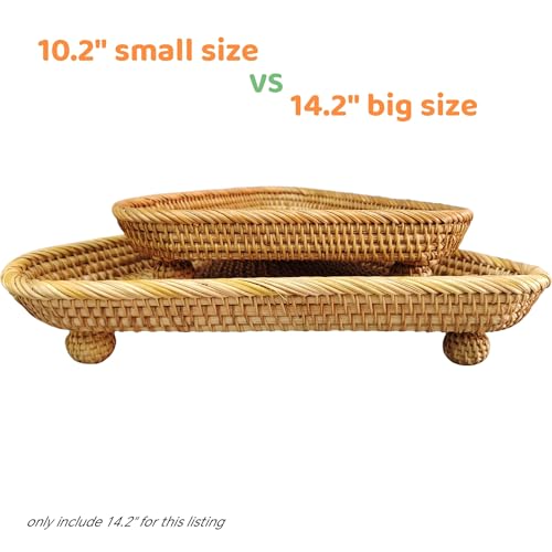 Wicker Display Riser for Serving Display,Boho Rattan Decorative Pedestal Stand for Home Decor,14.2" Traingle Wicker Plant Stand