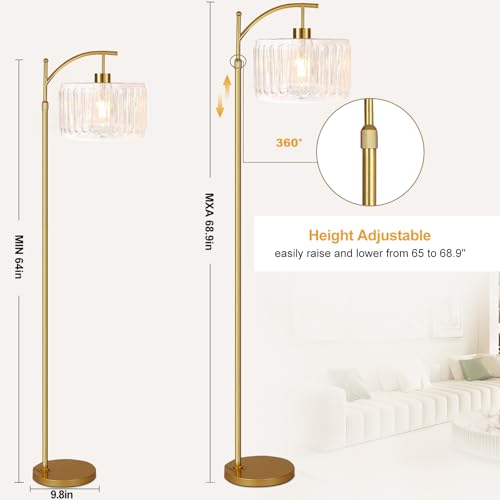 QIYIZM Glass Floor Lamp for Living Room,Bedroom,Gold Dimmable Standing Lamp with Remote,Brass White Tall Lamp Boho Mid Century Modern Floor Lamps Arc Floor Light Lamp Girls Kids Bohemian - size: 26-Floor Lamp