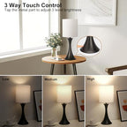 Seaside village 3 Way Touch Control Table Lamp, Modern Bedside Lamp for Bedroom, Dimmable Black Nightstand Lamp White Shade Desk Reading Light for Living Room Office Dorm, 3000K LED Bulb Included - color: Black Base with White Shade