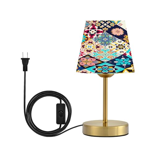 Kigai Ethnic Bohemian Style Table Lamp for Living Room Bedroom, Bedside Table Lamp Nightstand in 3 Lighting Modes with Fabric Shade & Bronze Base, S - size: S - 5.9x11.4 in