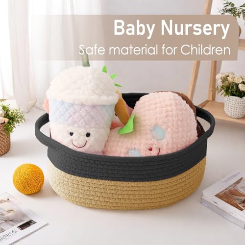 JMvicyroam Woven Basket,Small Rope Storage Bin with Handles & Ribbon Bag, Organizer for Shelves Closets,Gift Basket Empty for Birthday,Books,Dog Toys, Black&Jute/2 Pack - color: Black&Jute, size: 2 Pack