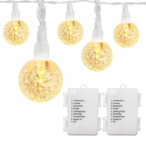 Battery Operated Globe String Lights 16FT Waterproof 30 LED 8 Modes Outdoor String Lights Crystal Ball String Light with Timer for Backyard Garden Balcony Pergola, Warm White (2 Pack) - color: Silver Wire Warm White, size: 2 Pack