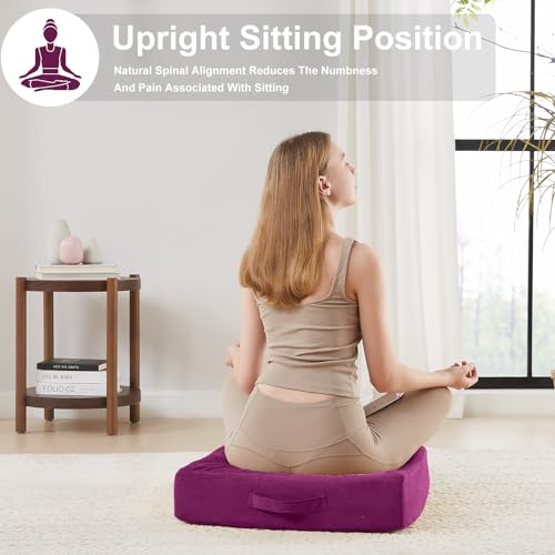 JKMAX 22 inches Floor Pillow for Adults - Large Meditation Cushion with Thick Foam - Premium Outdoor Square Floor Cushion Seat - Yoga Pillow for Sitting On Floor - Purple - color: Purple, size: 1 Count