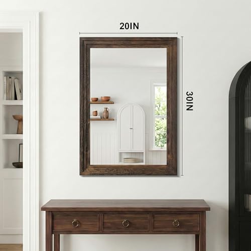 Wood Framed Mirrors for Wall, Brown Bathroom Vanity Mirror for Over Sink 20 x 30, Rustic Wall Mirror for Bathroom Sink Hallway Entryway Bedroom Living Room Farmhouse Boho Style - color: Wooden Brown, size: 30"L x 20"W