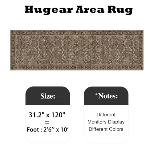 HUGEAR 2'6''x10 Runner Rug Machine Washable Brown Hallway Area Rug Indoor Accent Rug Floral Low Pile Carpet Soft Throw Rug Bedroom Living Room Office Dining Room Kitchen Laundry Room Non Slip - color: Floral | Brown, size: 2'6" x 10' (Runner)