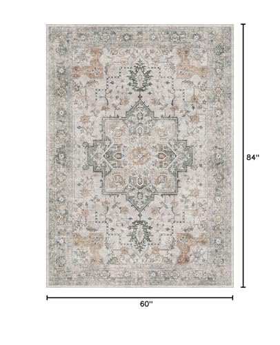 GENIMO 5X7 Area Rugs for Living Room, Machine Washable Non Slip Vintage Area Rugs, Low Pile Lightweight Print Rug for Bedroom, Dining Room, Home Office, Light Taupe Brown - color: Taupe, size: 5' x 7' (Rectangular)