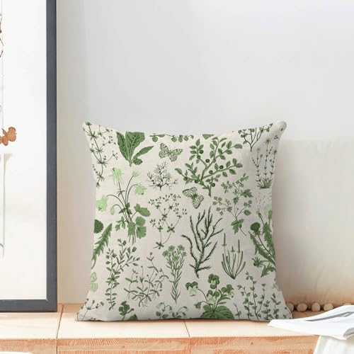 AEIOAE Summer Pillow Covers 16x16 Inch Set of 2,Olive Green Wild Flower Plant Throw Pillows Case,Seasonal Floral Outdoor Decorative Square Linen Farmhouse Decor Cushion Covers for Home Sofa Bed Couch - color: Olive Green Wild Floral, size: 16" x 16" (Pack