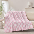 Checkered Throw Blanket, Pink Soft Cozy Fluffy Knitted Throw Blankets for Couch, Sofa, Bed, Chair, Warm Fuzzy Travel Picnic Lightweight Plaid Blanket, 50x70 inches - color: Pink, size: 50×70 Inch