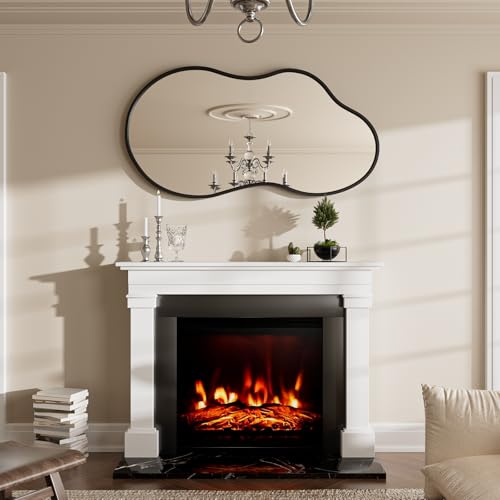 20”x 32” Irregular Wall Mirror, Black Bathroom Mirror, Modern Stylish Aluminum Metal Framed, Wall Mirrors Decorative for Living Room Bedroom Entryway (Horizontal/Vertical) - color: Black, size: 32"L x 20"W