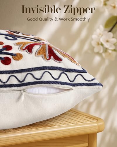 Embroidered Throw Pillow Cover - 20x20 Decorative Pillow Cover with Zipper Aesthetic Cute Design Boho Spring Summer Throw Pillowcase for Living Room Couch Sofa Bed, Fall Flower - color: Fall Flower, size: 20" x 20" (Pack of 1)