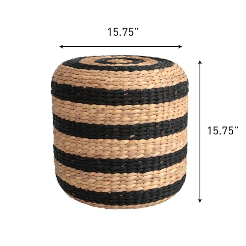 JONATHAN Y Aimee 16" Handwoven Water Hyacinth Round Pouf Ottoman, Bohemian Black and Natural Decorative Footstool for Living Room, Bedroom, Entryway TBL2501A - color: Black/Natural