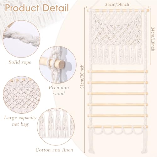 SNOWSTAR Macrame Hair Claw Clip Organizer,Large Capacity Mesh Bag Scrunchies Holder and Hair Ties Organizer for Women Girls,Hair Accessorie Hanging Storage Home Decor Wall,Door - color: Hook