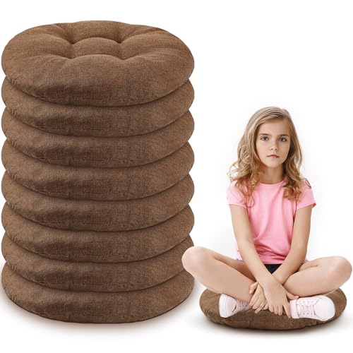 Fumete 8 Pcs 16 Inch Floor Cushions Pillow for Kids Bulk Classroom Round Flexible Seating Floor Cushions for Students Home Daycare School Reading Corner Yoga Meditation Picnic (Brown) - color: Brown