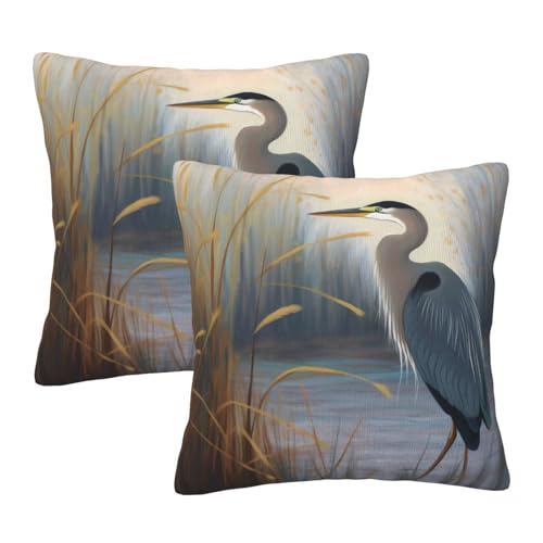 Heron Throw Pillow Covers 18 X 18 Inch Set of 2 Pillow Cases Decoration Cushion Cover for Sofa Bedroom Living Room Outdoor - color: Heron