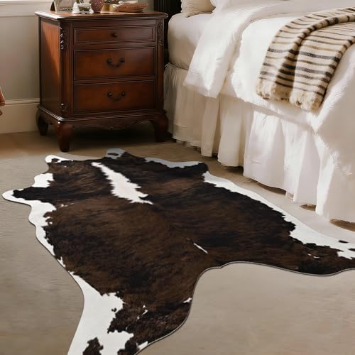 BENRON Premium Cowhide Rug, Faux Cow Hide Rugs for Living Room Bedroom, Cute Animal Hides and Skins for Kids Nursery Western Home Decor, Brown, 2.9 x 3.9 ft - color: Rust Brown, size: 2'11" x 3'11" (Irregular)
