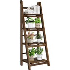 Ladder Shelves - Folding Wooden Ladder Bookshelf, 4-Tier Retro Plant Stand Storage Shelves for Home Living Room, Brown - color: Dark Brown