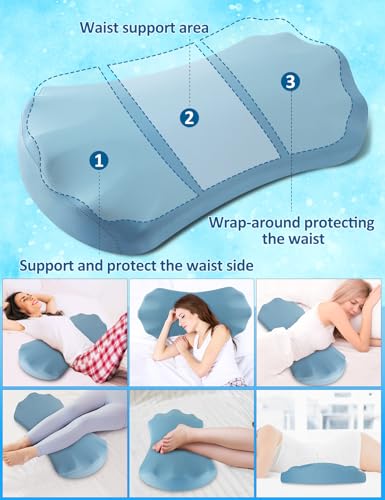 Fledano Lumbar Support Pillow for Bed – Memory Foam Lower Back Pain Relief Pillow for Sleeping, Ergonomic Lumbar Pillow for Side & Back Sleepers, Sciatica & Hip Pain Relief, Washable Cooling Cover - color: 02-blue(upgraded Cool Cover)