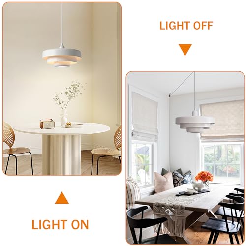 Hanging Lamp Plug in White Pendant Light Fixtures Mid Century Modern Pendant Lamp Nordic Style Pendant Lighting Metal Shade for Living Room Dining Room Bedroom Kitchen Island - color: Standard-White (13.5in)