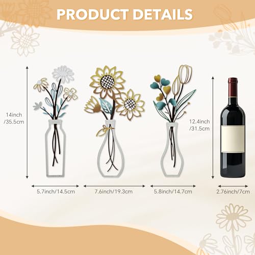 Mcdagogn 3 Pieces Metal Flowers Wall Arts - Rustic Farmhouse Wall Decor, Minimalist Beige Flower Wall Decor for Living room Bathroom Bedroom Laundry Room Kitchen Office - Housewarming Gifts - color: Beige-Gold