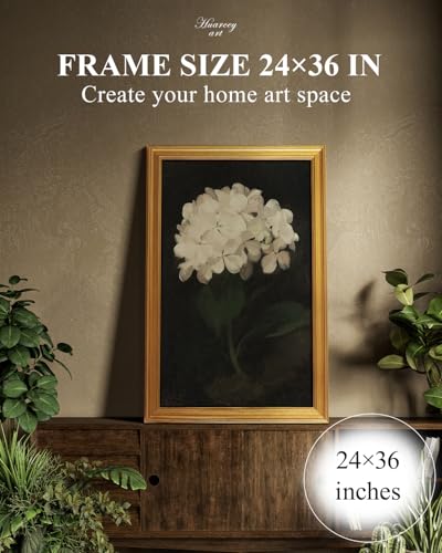 HUARCEY Gold Framed Vintage Wall Art for Living Room, Flowers Painting Canvas Print Shelf Decor for Kitchen, Aesthetic Bedroom Wall Art, Christmas Gifts for Friends or Family (White Hydrangea 24"x36") - color: White Hydrangea, size: 36"L x 24"W