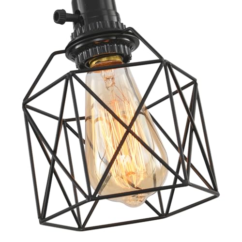 3-Light Hanging Light with Plug in Cord,Plug in Pendant Light 22ft Hemp Rope Pendant Lighting Vintage 3-Light Hanging Lamp Fixtures for Kitchen Island Living Room Bedroom - color: 3 Light 14CM Black Cage