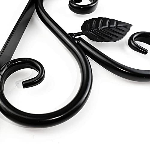 TIHOOD 2PCS Wall Hook Hanging Plant Brackets, Metal Plant Bracket Iron Wall Mount Leaf Black Hangers for Hanging Bird Feeders, Lanterns, Wind Chimes, Planters, Outdoor Decoration Hooks