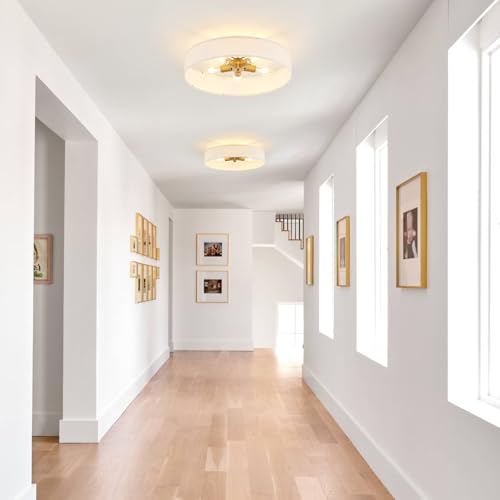 VILUXY Gold Semi-Flush Mount Ceiling Light Fixture with 24" Large White Fabric Drum Shade 5-Light for Bedroom Dining Room Entryway Round Ceiling Lamps - color: White