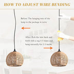 3-Light Mini Hemp Rope Woven Pendant Light Kitchen Island,3 Dome Hand Woven Boho Rattan Chandelier Farmhouse Wicker Ceiling Light,rustic Light Fixture For Living Room Hallway Dining Room(Bulb Incl. - color: 11.8" Natural 3-Light
