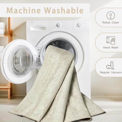 Srugn Washable Rugs 3x5 Area Rugs for Living Room,Bedroom- Non Slip Vintage Entryway Rug for Indoor Entry,Kitchen,Bathroom,Kids Girls Room,Home,Office,Ultra Soft Faux Wool Laundry Room Small Carpets - color: Beige-ivory-cream-brown-camel, size: 3' x 5' (R
