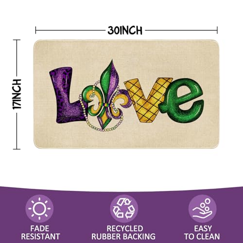 Mardi Gras Door Mat,Fleur De Lis Love Indoor Outdoor Non-Slip Doormat,Entryway Front Porch Welcome Mat for Entrance Decor 30" x 17" - color: Mardi Gras Doormat 2