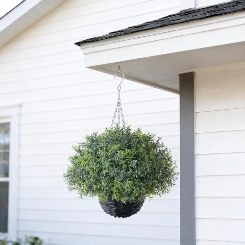 YXZZWL Artificial Rosemary Hanging Basket - 2 Sets with Baskets, Hanging Plants Faux Shrubs, Suitable for Porch, Eaves, Farmhouse, and Garden Decoration for Outdoor UV-Resistant Ornaments