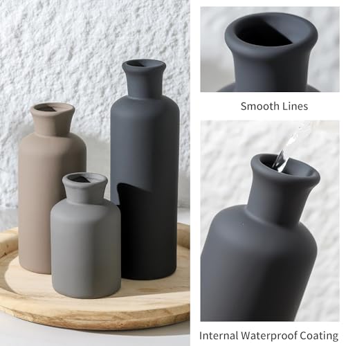 Ceramic Vase Set of 3, Neutral Vases Home Decor Rustic Farmhouse Decor Vase Terra Cotta Pottery Vases for Bouquet Pampas Grass Dried Fresh Flowers Living Room Kitchen Bedroom Bathroom - Multicolor - color: 007-multicolor