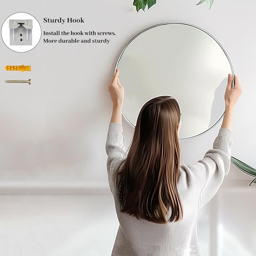 Sunniry Silver Circle Mirror, Round Mirror 20 inch, Round Wall Mirrors with Brushed Aluminum Frame, Circle Mirrors for Living Room, Bathroom, Wall, Hallway. - color: Silver, size: 20"L x 20"W