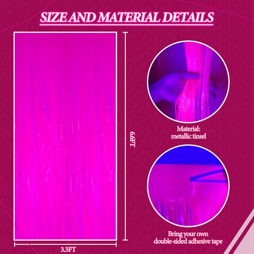 DECOCKRAT 2 Pack Foil Fringe Backdrop - Fluorescent Rose Red Shiny Tinsel Curtains for Party Decoration/Photo Booth Props - 3.3x6.6 FT Metallic Foil Backdrop for Birthday/Wedding/Graduation/Christmas - color: Fluorescent Rose Red