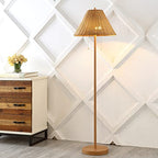 JONATHAN Y 61" Brown Wood Finish 2-Light Coastal Bohemian LED Floor Lamp for Living Room, Brown Rattan Shade, Mid-Century Modern Tall Standing Lamp, Pull-Chain, LED Bulbs Included JYL3092A - color: Brown Wood
