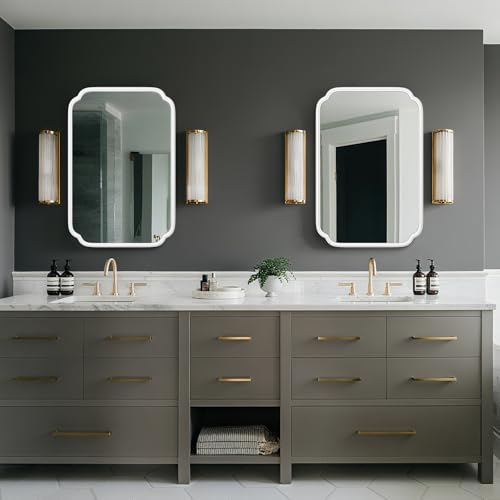 Ferytange White Bathroom Mirror for Wall 20×30 Inch - Multi-Size Durable Iron Frame, Shatterproof Glass, Versatile for Bathroom/Bedroom/Living Room Decor (Horizontal or Vertical Mount) - color: White, size: 30"L x 20"W