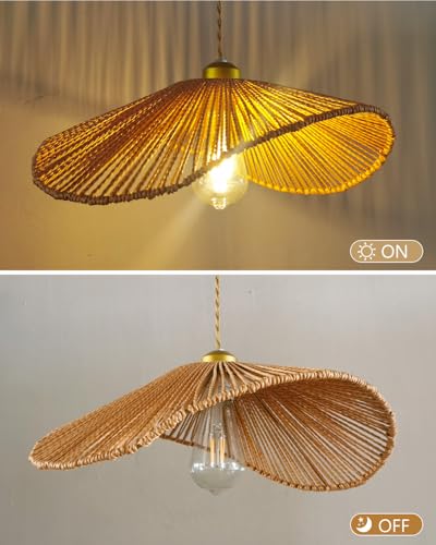 Boho Rattan Pendant Light, 16.1" Handmade Woven Chandelier for Dining Room Wicher Hanging lamp Farmhouse Rattan Chandelier for Kitchen Island Living Room Bedroom - color: 16.14″-Fan-shaped