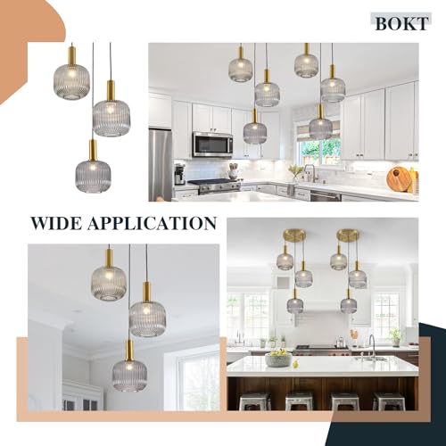 BOKT 3-Light Cluster Pendant Lights Modern Smokey Gray Glass Globe Pendant Light Adjustable Open Glass Kitchen Island Pendant Chandelier Vintage Multi Light Pendant Lighting Cluster - color: Smoke Gray 3-Light