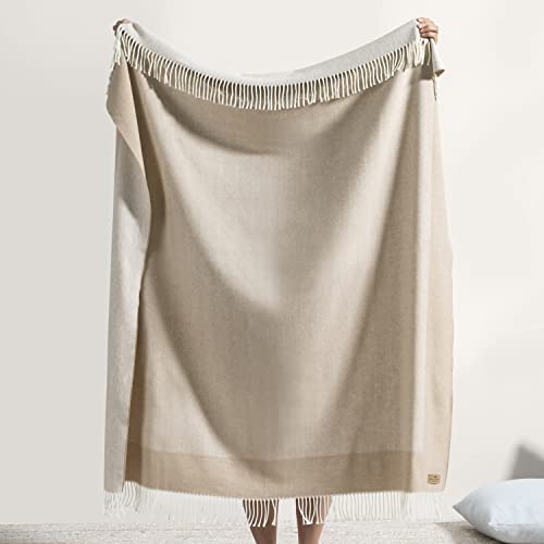 Lands Downunder All-Season, Luxury Dune Border Herringbone Throw – Soft Woven Throw with Decorative Fringe – Made in Italy – 51”W x 67”L - Perfect for Gifting - color: Dune