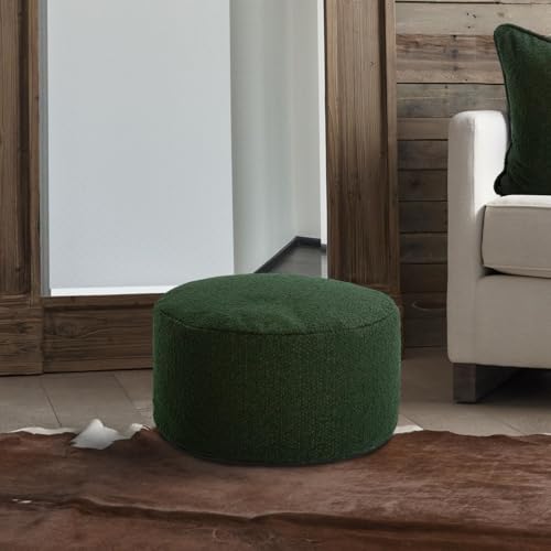 Howard Elliott Collection Barbet Round Foot Pouf Ottoman with Removable Zipper Cover, Woven Polyester Fabric Filled with Fiber and EPS Beads for Footrest or Extra Seating, 22x22x15 Inch, Forest - color: Green
