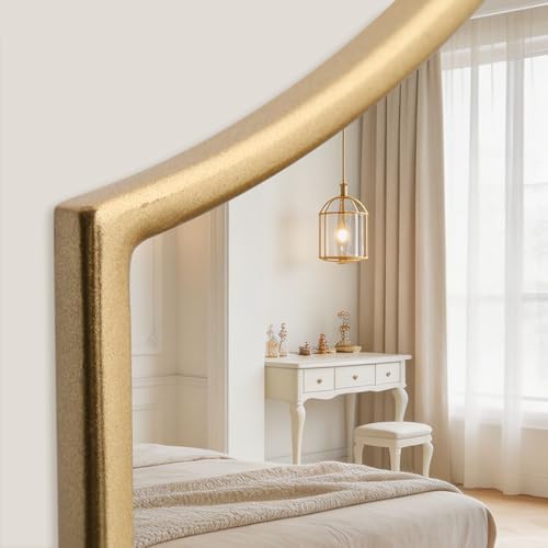 Besdomus Oversized Scalloped Gold Mirror: 54"x34" Modern Minimalist Wood Frame Wall Mirror - Decorative Fireplace Arched Mirrors for Bathroom/Entryway/Vanity/Living Room - Home Decor for Fashion Women - color: Gold Leaf, size: 34"L x 54"W
