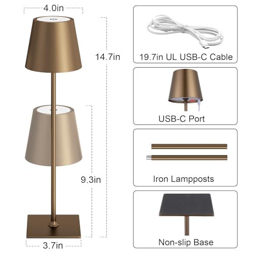 Kakanuo Brown Cordless Rechargeable Table Lamp 5000mAh Battery Operated Lamps, 3 Colors Stepless Dimming Touch Lamp for Living Room, Kitchen Counter, Dining, Outdoor Patio, 2 Pack - color: Brown 1, size: 2 Pack 14in - Up and Down Light