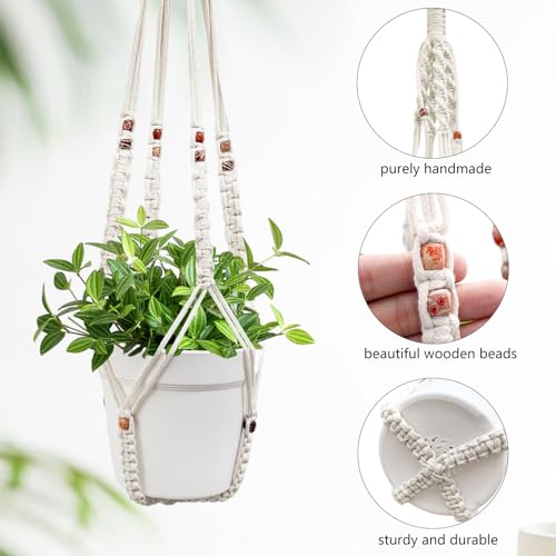 Belit 2 Pack Macrame Plant Hangers Indoor Hanging Planter Basket Decorative Flower Pot Holder Rope for Indoor Outdoor Home Decor - color: Ivory, size: 35"- 1 Tier