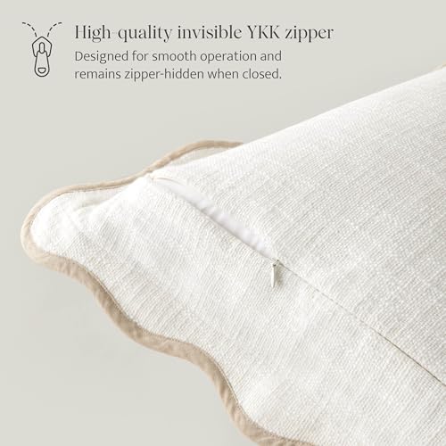 Double Stitch Scalloped Throw Pillow Covers - 100% Cotton Decorative Boho Pillow Covers 18 x 18, Made in India, Square Cushion Case, Modern Home Decor for Couch Sofa Living Room, Cream - color: Cream, size: 18" x 18" (Pack of 1)