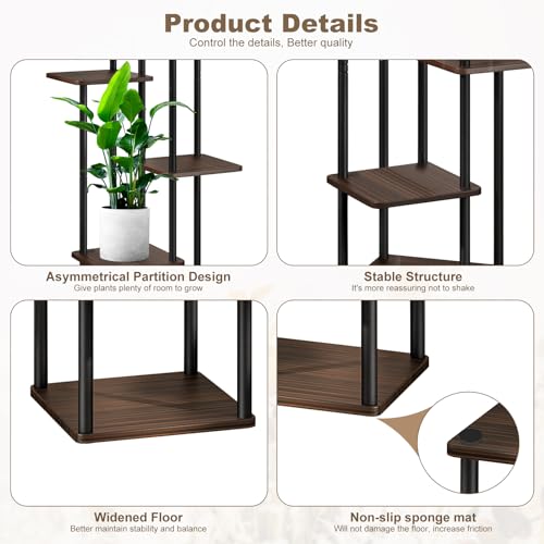 6 Tier Plant Stand Indoor, Thickened Metal Wood Corner Plant Shelf Stands for Multiple Plants, Indoor Tall Plants Stand Tiered Flower Holder for Living Room Patio Garden Balcony(Black+Oak) - color: Black+Oak, size: 6 Tier