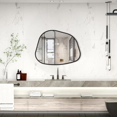 Irregcular Wall Mirror 20"x16" Black Asymmetrical Bathroom Mirror Metal Framed Modern Decorative Vanity Mirrors for Bedroom Living Room Entryway - color: Black-irregular 4(20"x16")