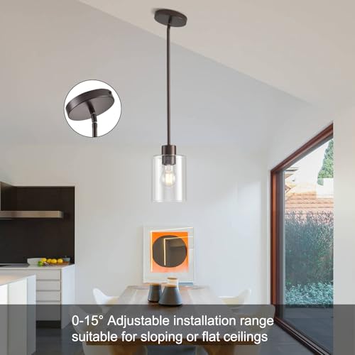 Oil Rubbed Bronze Pendant Lights Kitchen Island - Clear Glass Pendant Light Fixture Multiple Stems Rods 3 Units 12 Inch 3 Units 4 Inch (2 Pack Oil Rubbed Bronze Downrod) - color: Oil Rubbed Bronze 2PK